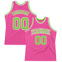Load image into Gallery viewer, Custom Pink White Pinstripe Neon Green-White Authentic Basketball Jersey

