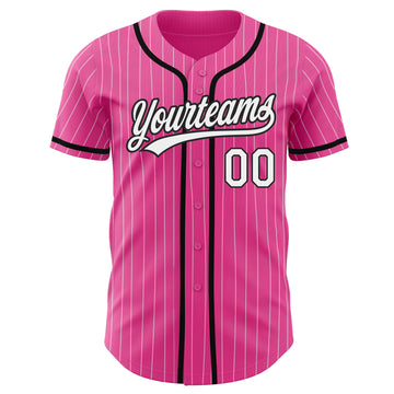 Custom Pink White Pinstripe White-Black Authentic Baseball Jersey