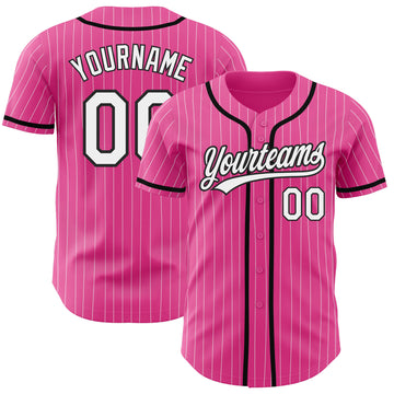 Custom Pink White Pinstripe White-Black Authentic Baseball Jersey