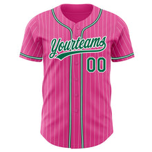 Load image into Gallery viewer, Custom Pink White Pinstripe Kelly Green Authentic Baseball Jersey
