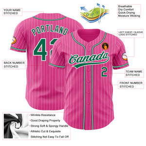 Custom Pink White Pinstripe Kelly Green Authentic Baseball Jersey