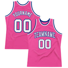 Load image into Gallery viewer, Custom Pink White-Royal Authentic Throwback Basketball Jersey
