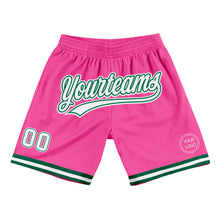 Load image into Gallery viewer, Custom Pink White-Kelly Green Authentic Throwback Basketball Shorts
