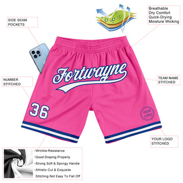 Custom Pink White-Royal Authentic Throwback Basketball Shorts