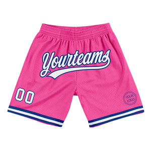 Custom Pink White-Royal Authentic Throwback Basketball Shorts