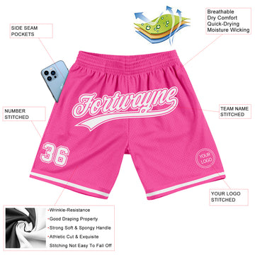 Custom Pink White Authentic Throwback Basketball Shorts