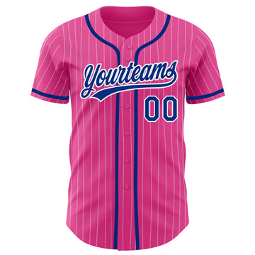 Custom Pink White Pinstripe Royal Authentic Baseball Jersey