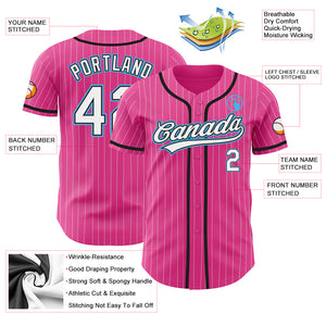 Custom Pink White Pinstripe Sky Blue Authentic Baseball Jersey
