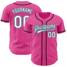 Load image into Gallery viewer, Custom Pink White Pinstripe Sky Blue Authentic Baseball Jersey
