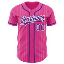 Load image into Gallery viewer, Custom Pink White Pinstripe Purple Authentic Baseball Jersey
