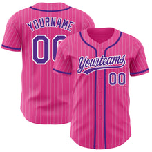 Load image into Gallery viewer, Custom Pink White Pinstripe Purple Authentic Baseball Jersey
