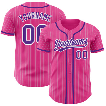 Custom Pink White Pinstripe Purple Authentic Baseball Jersey