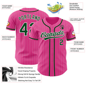 Custom Pink White Pinstripe Green Authentic Baseball Jersey
