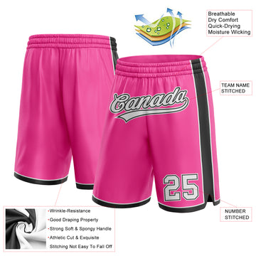 Custom Pink White-Black Authentic Basketball Shorts