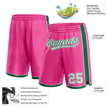 Custom Pink White-Kelly Green Authentic Basketball Shorts