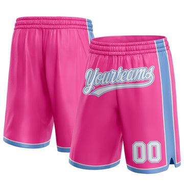 Custom Pink White-Light Blue Authentic Basketball Shorts