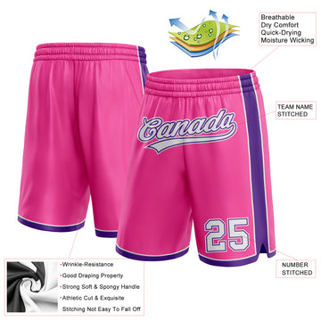 Custom Pink White-Purple Authentic Basketball Shorts