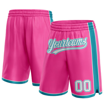 Custom Pink White-Teal Authentic Basketball Shorts