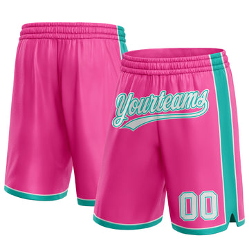 Custom Pink White-Aqua Authentic Basketball Shorts
