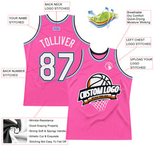 Load image into Gallery viewer, Custom Pink White Black-Light Blue Authentic Throwback Basketball Jersey
