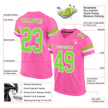 Custom Pink Neon Green-White Mesh Authentic Football Jersey