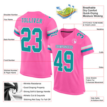 Custom Pink Teal-White Mesh Authentic Football Jersey