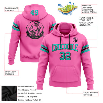 Custom Stitched Pink Aqua-Black Football Pullover Sweatshirt Hoodie