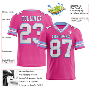 Custom Pink White-Light Blue Mesh Authentic Football Jersey