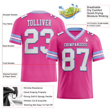 Custom Pink White-Light Blue Mesh Authentic Football Jersey