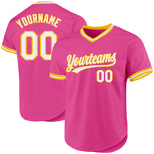 Load image into Gallery viewer, Custom Pink White-Gold Authentic Throwback Baseball Jersey
