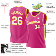 Load image into Gallery viewer, Custom Pink White-Gold Authentic Throwback Basketball Jersey
