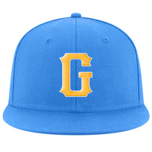 Load image into Gallery viewer, Custom Powder Blue Gold-White Stitched Adjustable Snapback Hat
