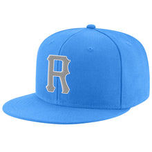 Load image into Gallery viewer, Custom Powder Blue Gray-White Stitched Adjustable Snapback Hat
