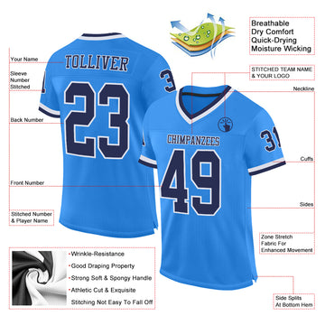 Custom Powder Blue Navy-White Mesh Authentic Throwback Football Jersey