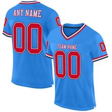 Load image into Gallery viewer, Custom Powder Blue Red-Navy Mesh Authentic Throwback Football Jersey
