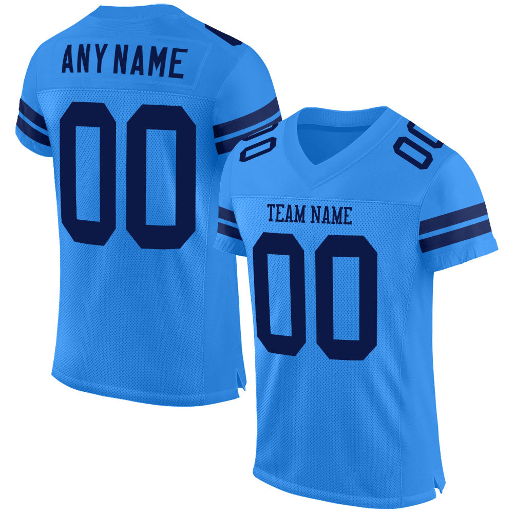 Custom Powder Blue Navy Mesh Authentic Football Jersey