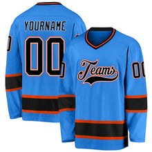 Load image into Gallery viewer, Custom Powder Blue Black-Orange Hockey Jersey
