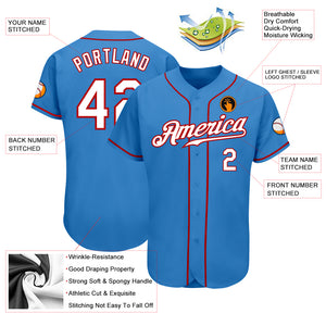 Custom Powder Blue White-Red Authentic Baseball Jersey