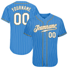 Load image into Gallery viewer, Custom Powder Blue White Pinstripe White-Old Gold Authentic Baseball Jersey
