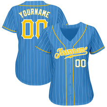 Load image into Gallery viewer, Custom Powder Blue White Pinstripe Gold-White Authentic Baseball Jersey
