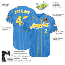 Load image into Gallery viewer, Custom Powder Blue White Pinstripe Gold-White Authentic Baseball Jersey
