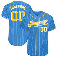 Load image into Gallery viewer, Custom Powder Blue White Pinstripe Gold-White Authentic Baseball Jersey
