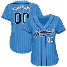 Load image into Gallery viewer, Custom Powder Blue White Pinstripe Navy-White Authentic Baseball Jersey
