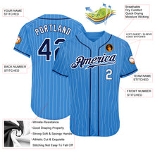 Load image into Gallery viewer, Custom Powder Blue White Pinstripe Navy-White Authentic Baseball Jersey
