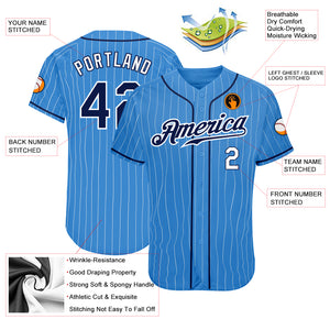 Custom Powder Blue White Pinstripe Navy-White Authentic Baseball Jersey