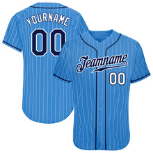 Load image into Gallery viewer, Custom Powder Blue White Pinstripe Navy-White Authentic Baseball Jersey

