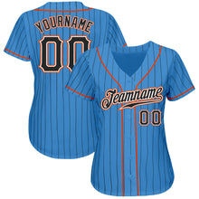 Load image into Gallery viewer, Custom Powder Blue Black Pinstripe Black-Orange Authentic Baseball Jersey
