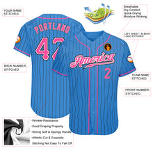 Load image into Gallery viewer, Custom Powder Blue Black Pinstripe Pink-White Authentic Baseball Jersey
