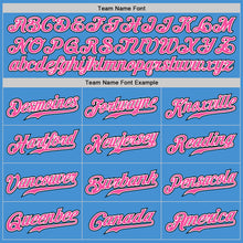 Load image into Gallery viewer, Custom Powder Blue Black Pinstripe Pink-White Authentic Baseball Jersey
