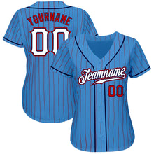 Load image into Gallery viewer, Custom Powder Blue Red Pinstripe White-Navy Authentic Baseball Jersey
